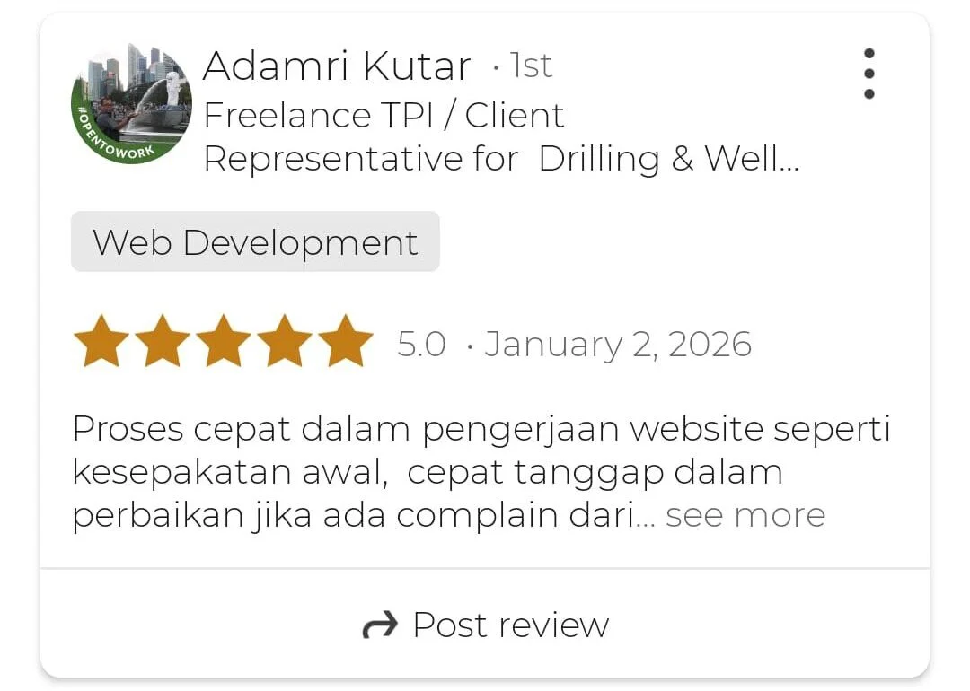 Testimoni klien pembuatan website bisnis Letsgrow Media di LinkedIn